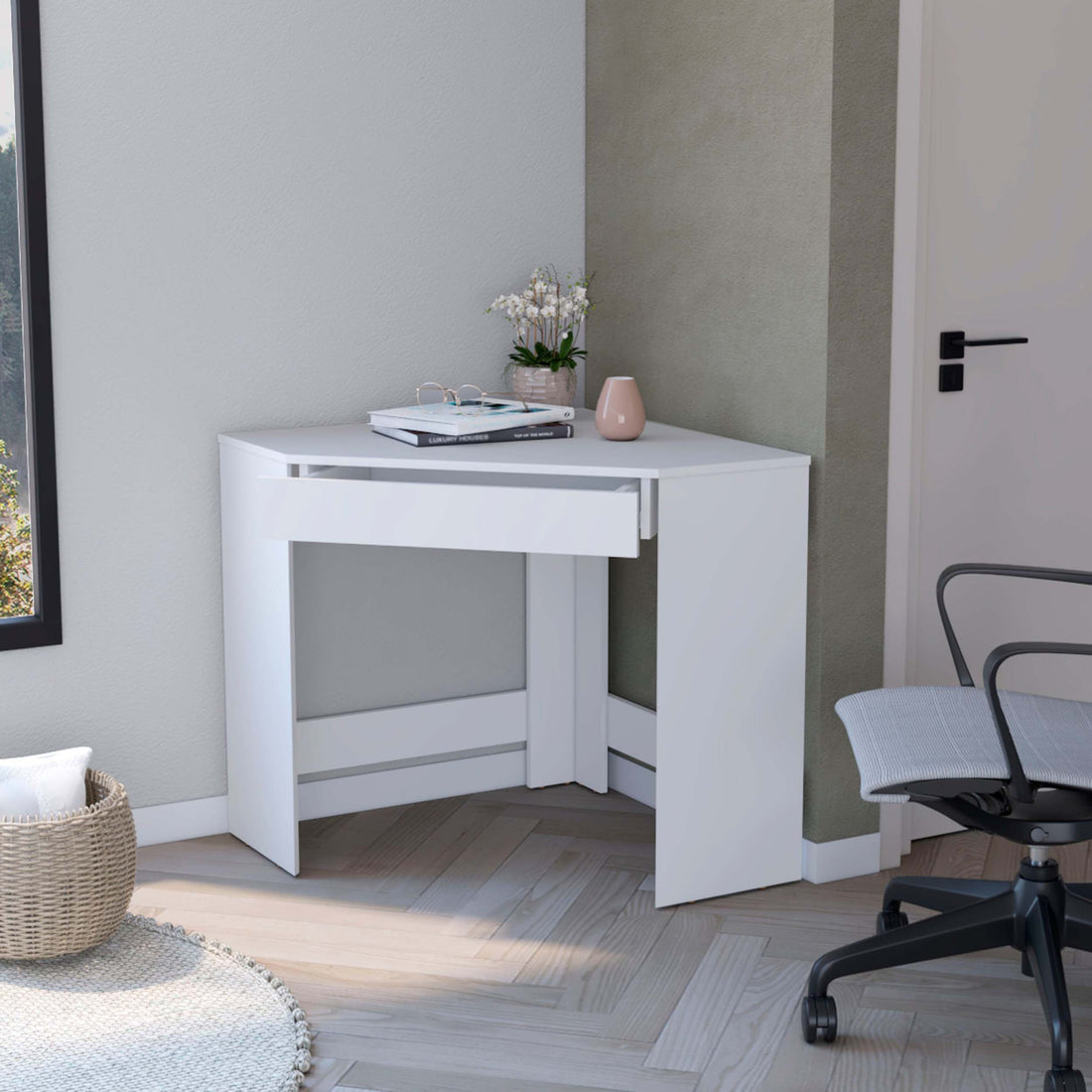 White Spacious Drawer Corner Desk White White Computer Desk Office Freestanding Corner Drawers Desk Wood