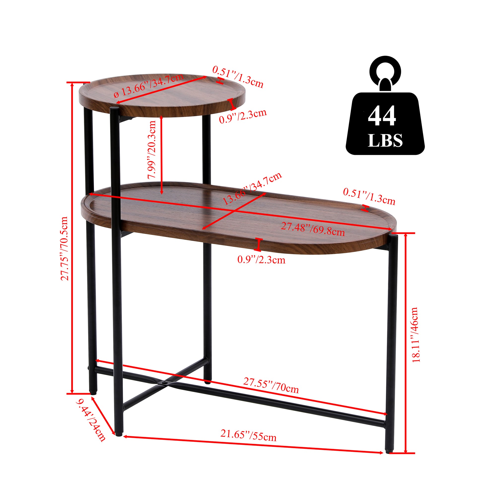 Small Coffee Tables 2 Tier Modern Sofa Side Table With Wood Storage Shelf Living Room End Tables Nightstands Walnut Brown Walnut Brown Brown Primary Living Space Modern Freestanding Oval Shelves