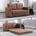 3 In 1 Upholstered Futon Sofa Convertible Floor Sofa Bed,Foldable Tufted Loveseat With Pull Out Sleeper Couch Bed,Folding Mattres Beautiful Seat Daybed W Side Pockets For Living Room, Brown Brown Foam Fabric 2 Seat