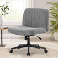 Office Chair With Wheels, Armless Office Chair, Linen Wide Seat Home Office Chair, Cute Computer Chair With 15 Swing Backrest, Suitable For Bedrooms And Dressing Tables Wood Grey Handle Linen