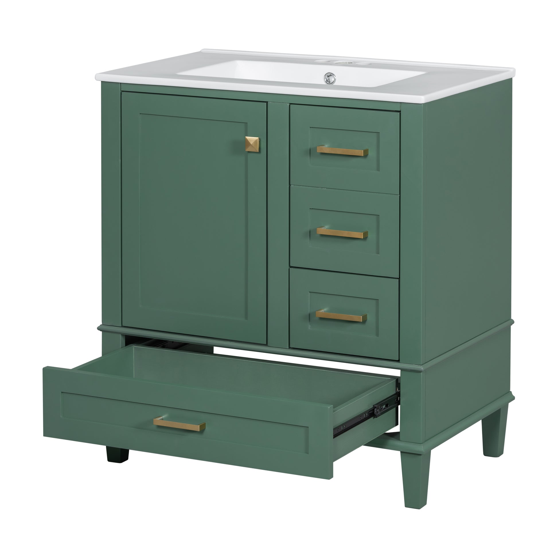 30" Bathroom Vanity In Green, Modern Bathroom Cabinet With Sink Combo Set, Bathroom Storage Cabinet With A Soft Closing Door And 3 Drawers, Solid Wood Frame Green Bathroom Solid Wood Mdf