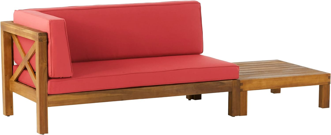 Brava X Back Corner Bench L With Coffee Table, Red Red Acacia Wood