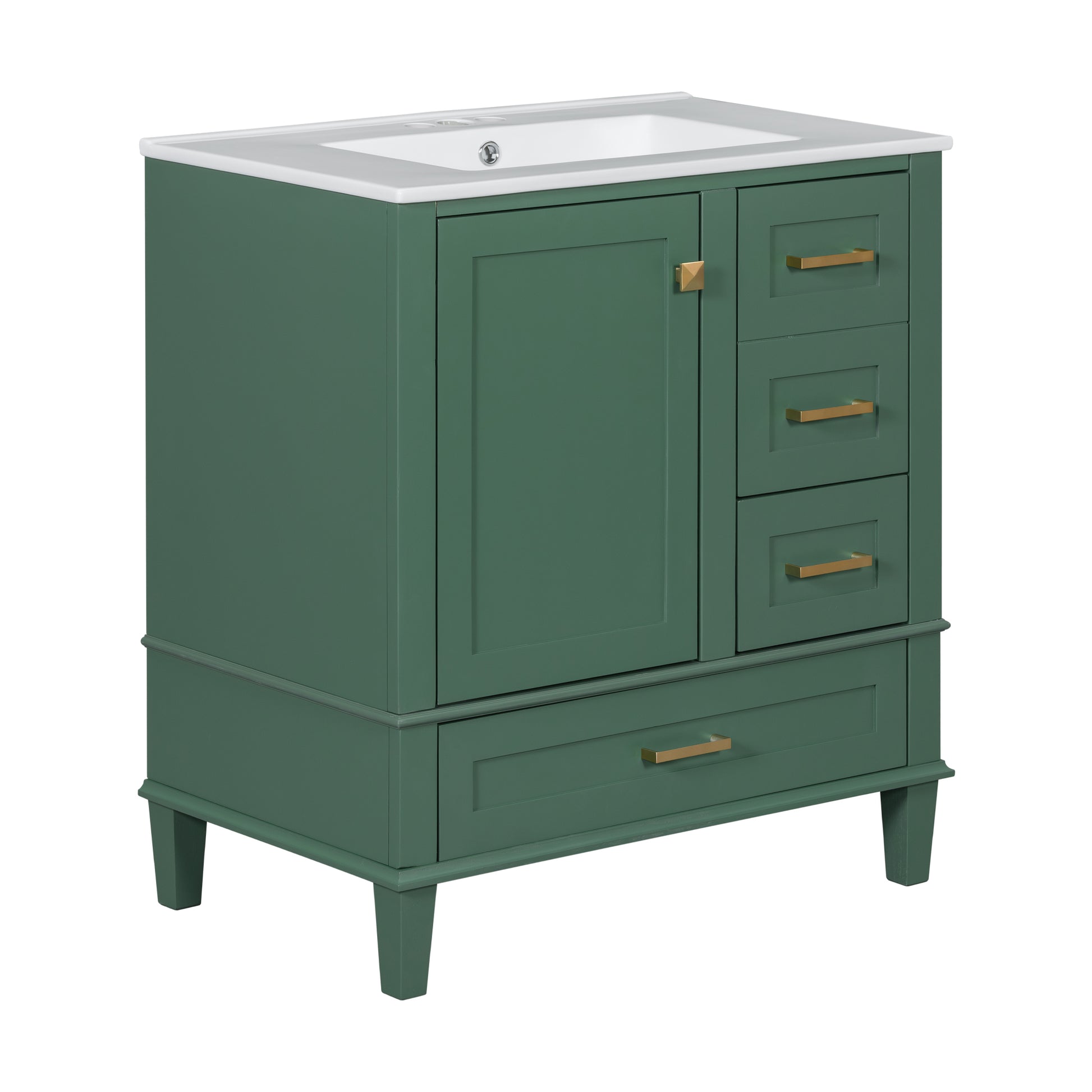 30" Bathroom Vanity In Green, Modern Bathroom Cabinet With Sink Combo Set, Bathroom Storage Cabinet With A Soft Closing Door And 3 Drawers, Solid Wood Frame Green Bathroom Solid Wood Mdf