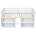 Twin Size Kid Low Loft Bed With Two Tier Shelves And Led Light For White Color Box Spring Not Required Twin White Bedroom Pine