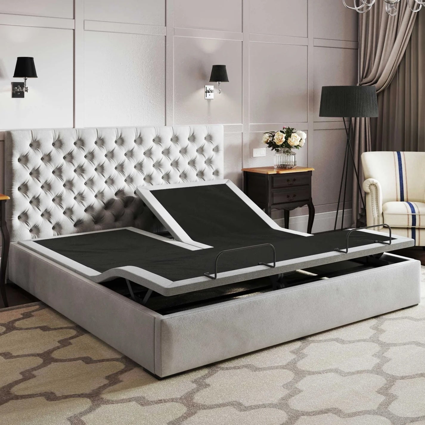 Btx5 Twin Adjustable Bed Twin Black Gray Upholstered