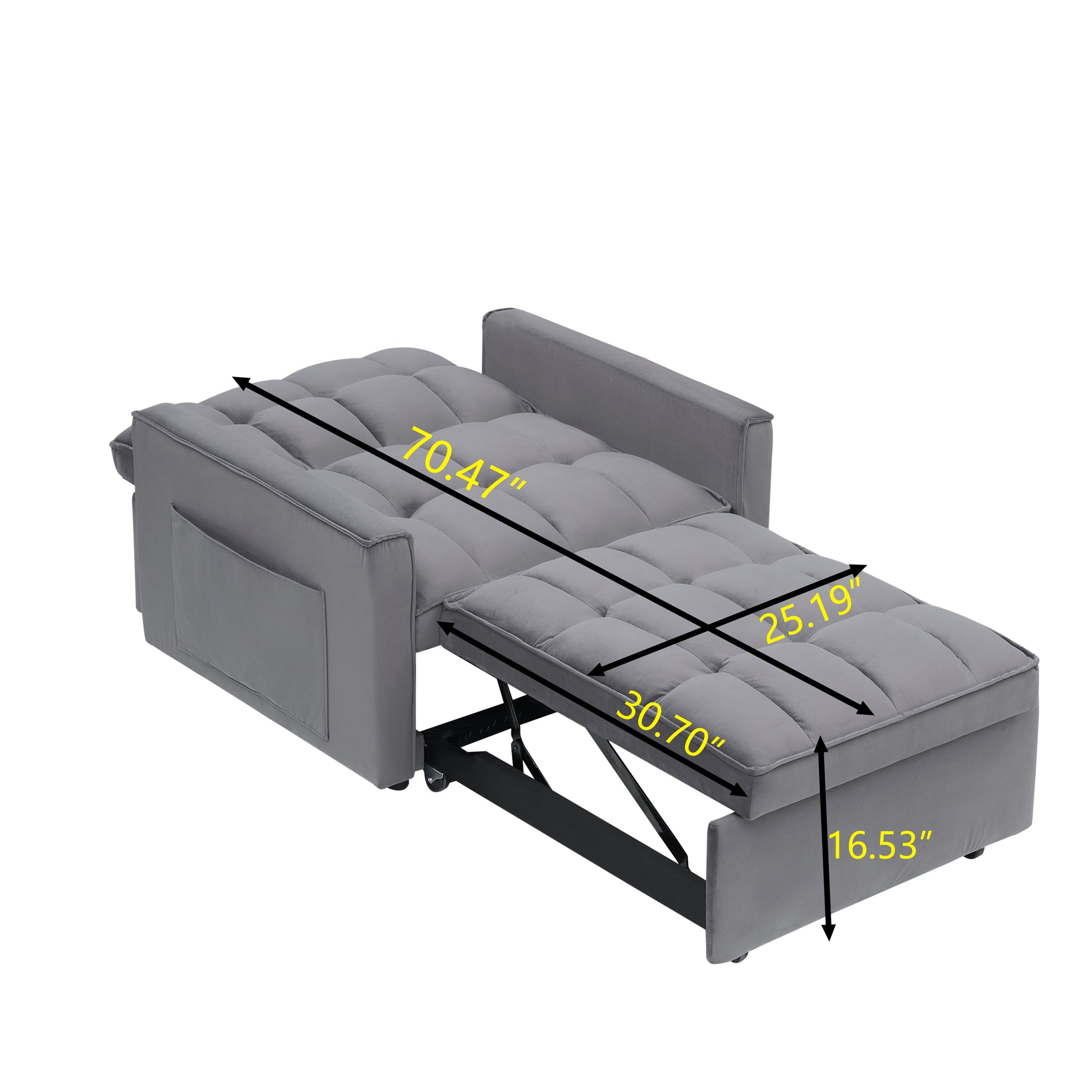 Sofa Bed Chair 3 In 1 Convertible, Recliner, Single Recliner, Suitable For Small Spaces With Adjustable Back Black Dark Grey Dark Grey Light Brown Velvet Wood Primary Living Space Loose Back Modern,Traditional Eucalyptus Rolled Arms Solid Wood Mdf Resin