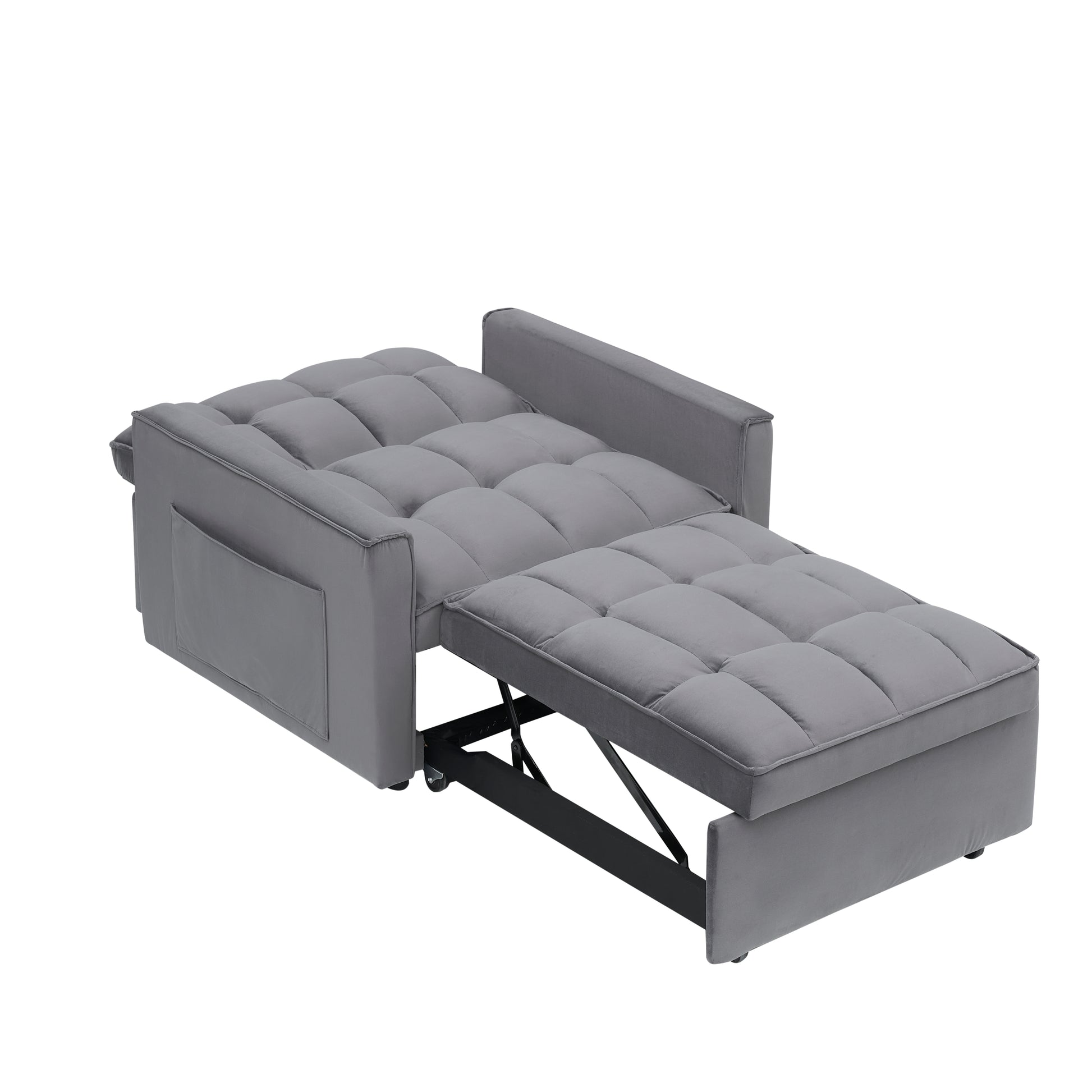 Sofa Bed Chair 3 In 1 Convertible, Recliner, Single Recliner, Suitable For Small Spaces With Adjustable Back Black Dark Grey Dark Grey Light Brown Velvet Wood Primary Living Space Loose Back Modern,Traditional Eucalyptus Rolled Arms Solid Wood Mdf Resin
