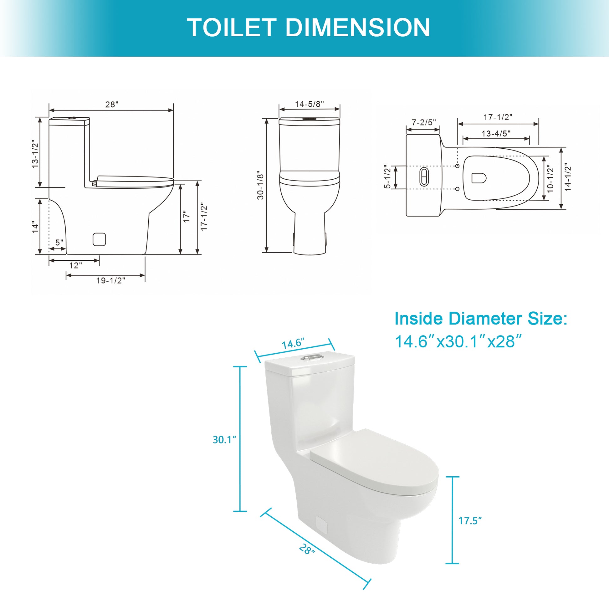 Ceramic One Piece Toilet,Dual Flush With Soft Clsoing Seat White Ceramic