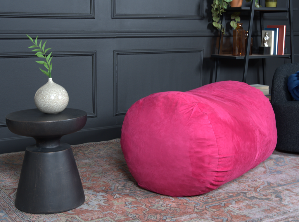 Michael 4 Foot Cylindrical Suede Bean Bag, Fuchsia Fuchsia Polyester