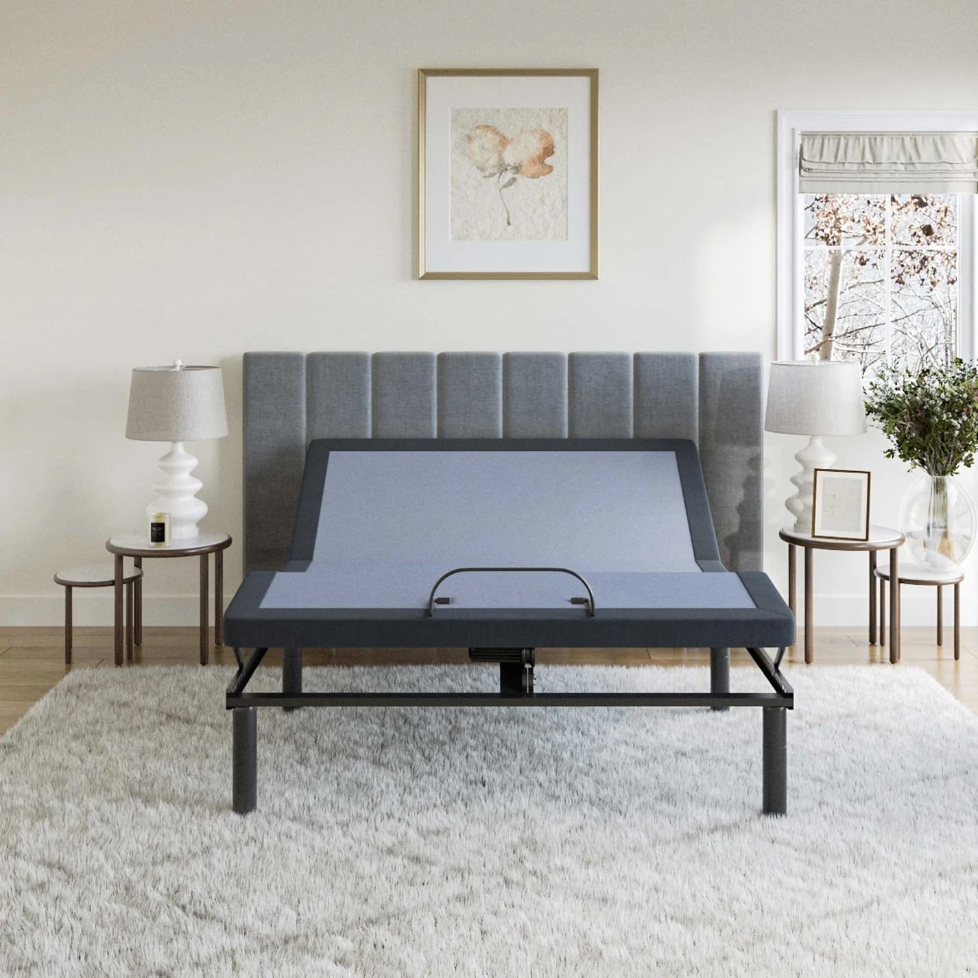 Bt2500 Cal King Split Adjustable Bed California King Blue Gray Upholstered