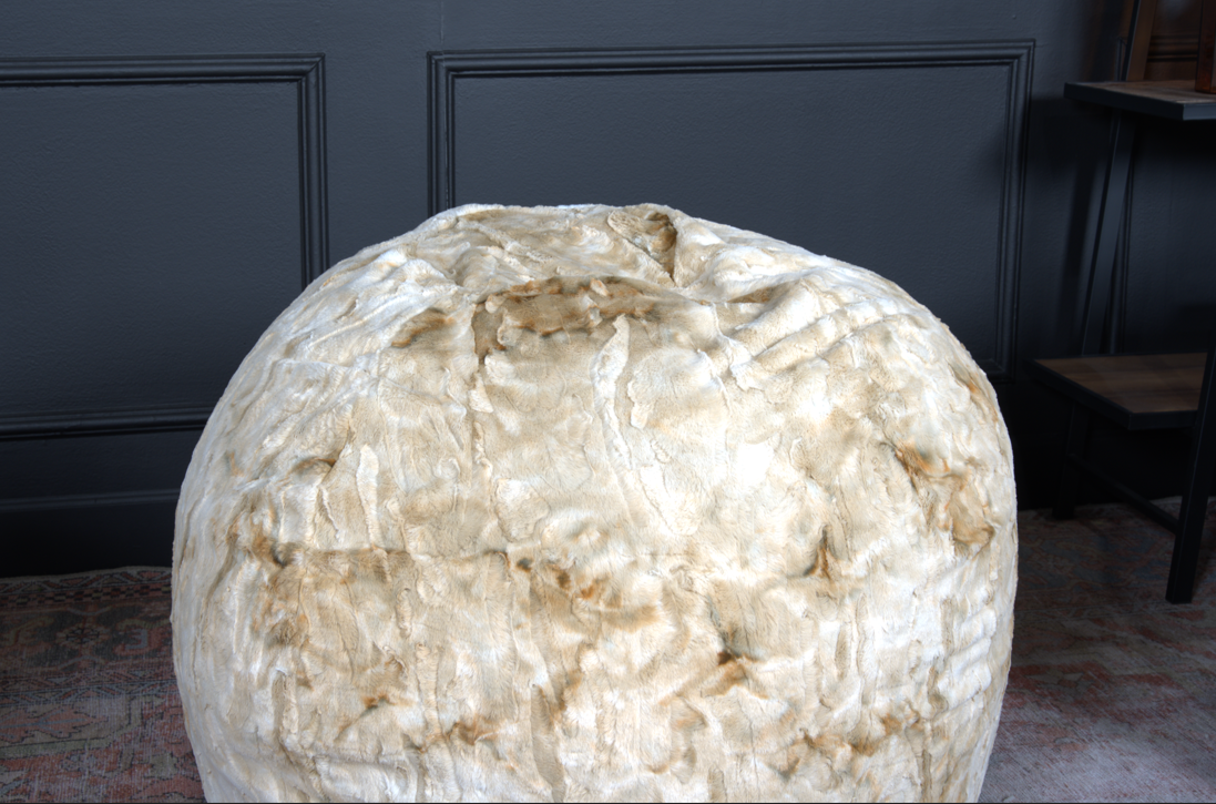 Cat 3 Foot Rounded Shag Fur Bean Bag, White And Beige White Oak Fur