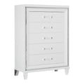 White Metallic Finish Glam Style Storage Chest Of 5 Drawers Wooden 1Pc Modern Bedroom Furniture Acrylic Hardware White Bedroom Glam,Modern Wood