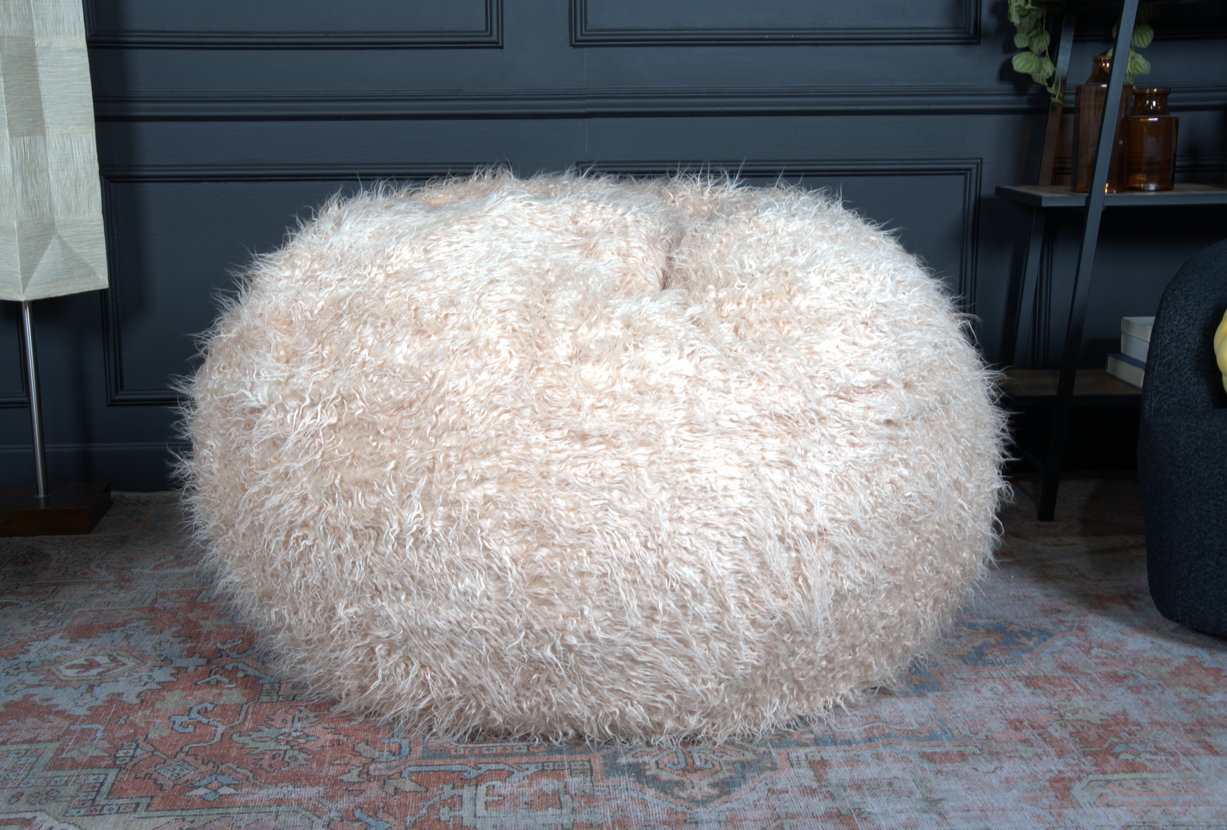 Mahin 5 Foot Rounded Faux Fur Bean Bag, Taupe Taupe Faux Fur