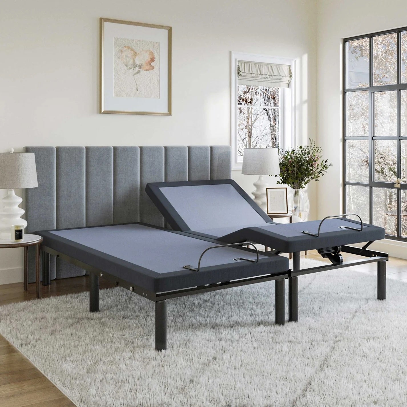 Bt2500 Full Adjustable Bed Full Blue Gray Upholstered