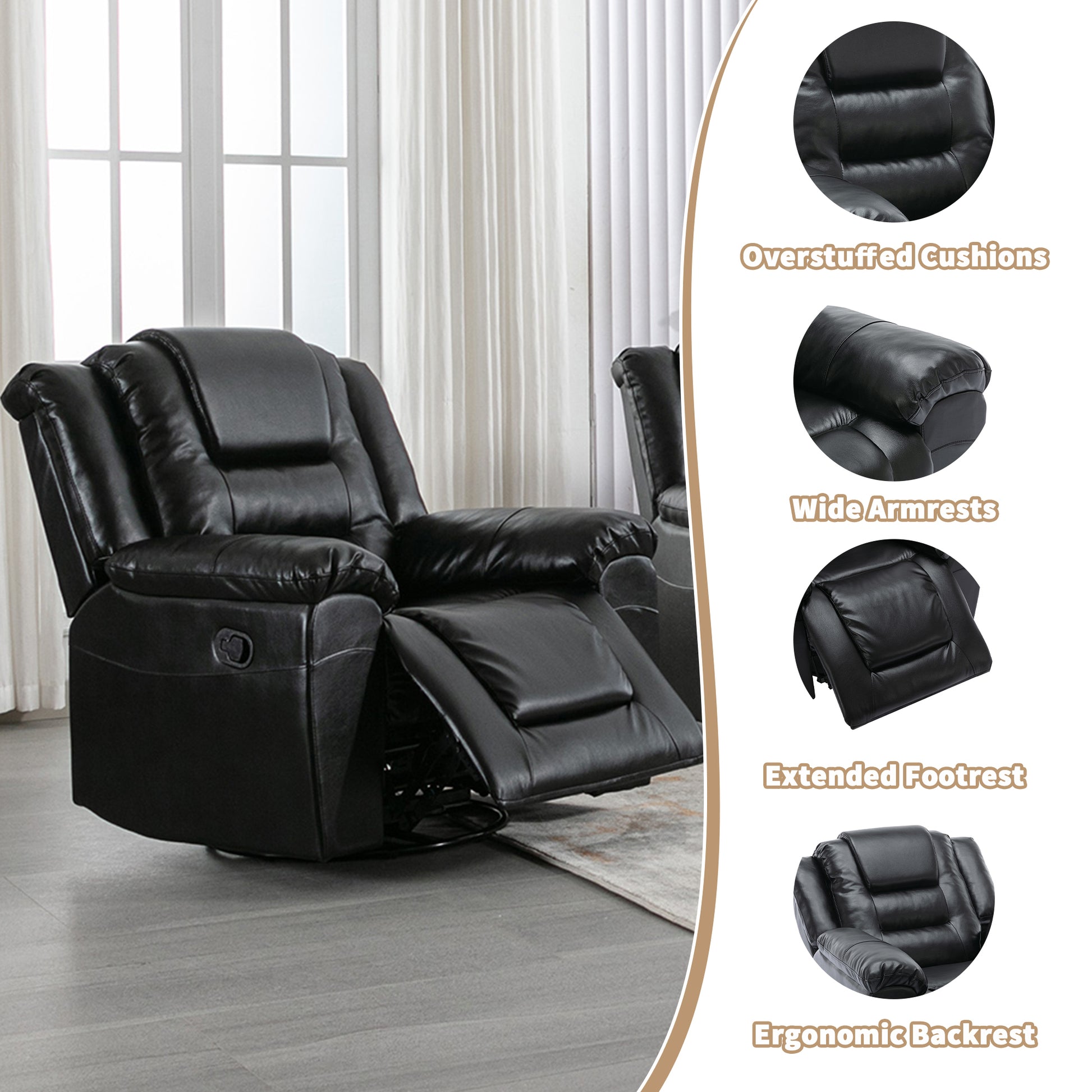 3 Seater Home Theater Recliner Manual Recliner Chair With Two Built In Cup Holders For Living Room,Bedroom, Black Old Sku:Pp302955Aab Black Foam Pu