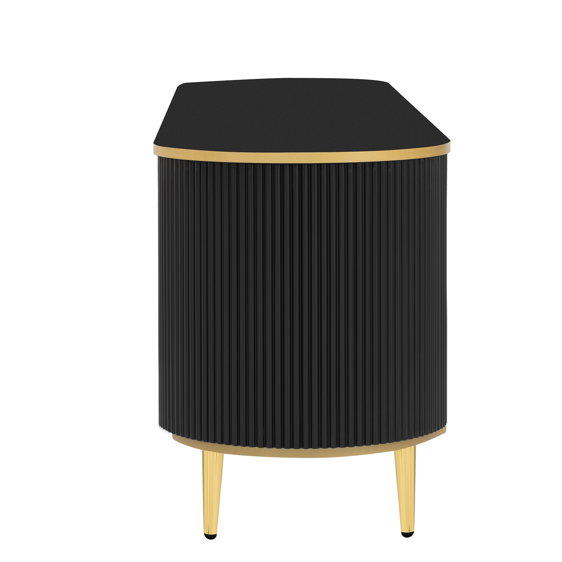 Modern Tv Stand For Tvs Up To 80 Inches, Entertainment Center With 4 Drawers And 1 Cabinet, Wood Tv Console Table With Metal Legs And Handles For Living Room Black 70 79 Inches Mdf