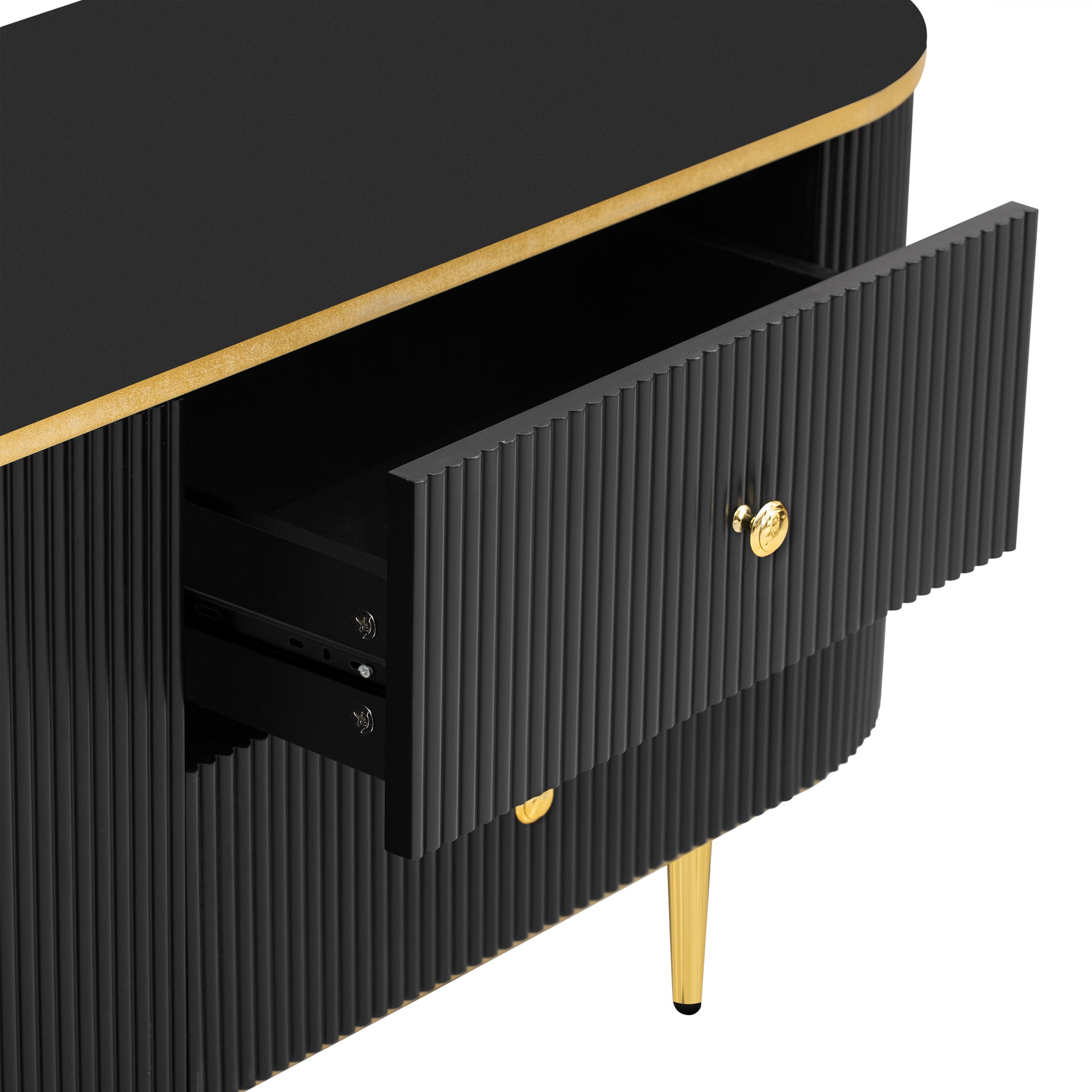 Modern Tv Stand For Tvs Up To 80 Inches, Entertainment Center With 4 Drawers And 1 Cabinet, Wood Tv Console Table With Metal Legs And Handles For Living Room Black 70 79 Inches Mdf