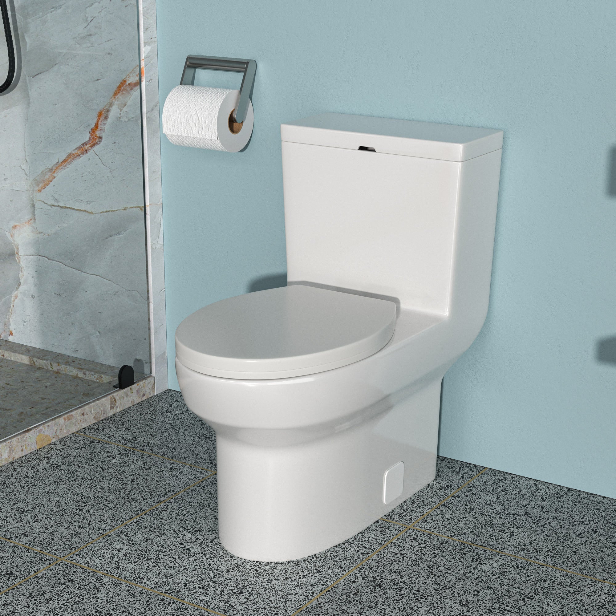 Ceramic One Piece Toilet,Single Flush With Soft Clsoing Seat White Ceramic