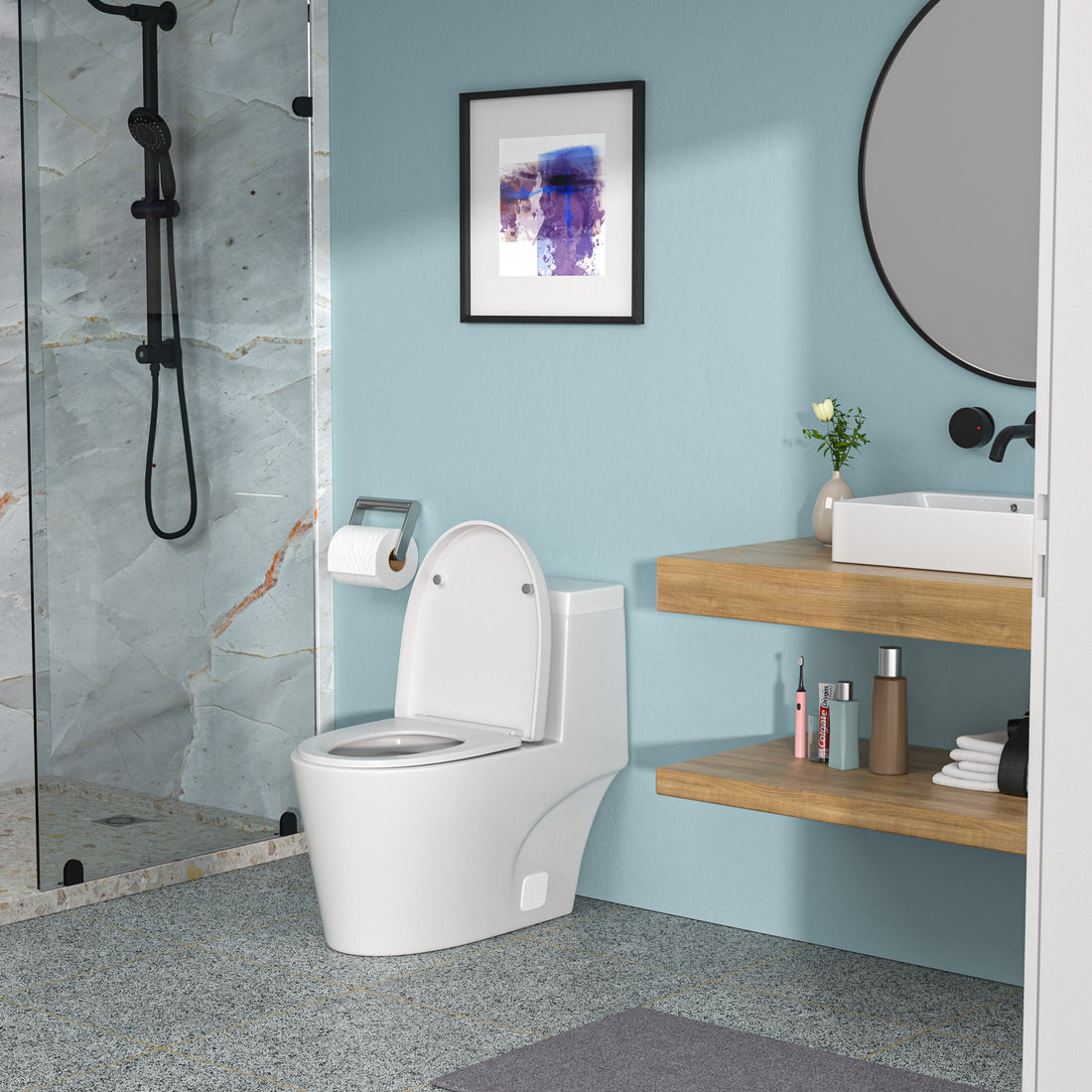 Ceramic One Piece Toilet,Dual Flush With Soft Clsoing Seat White Ceramic