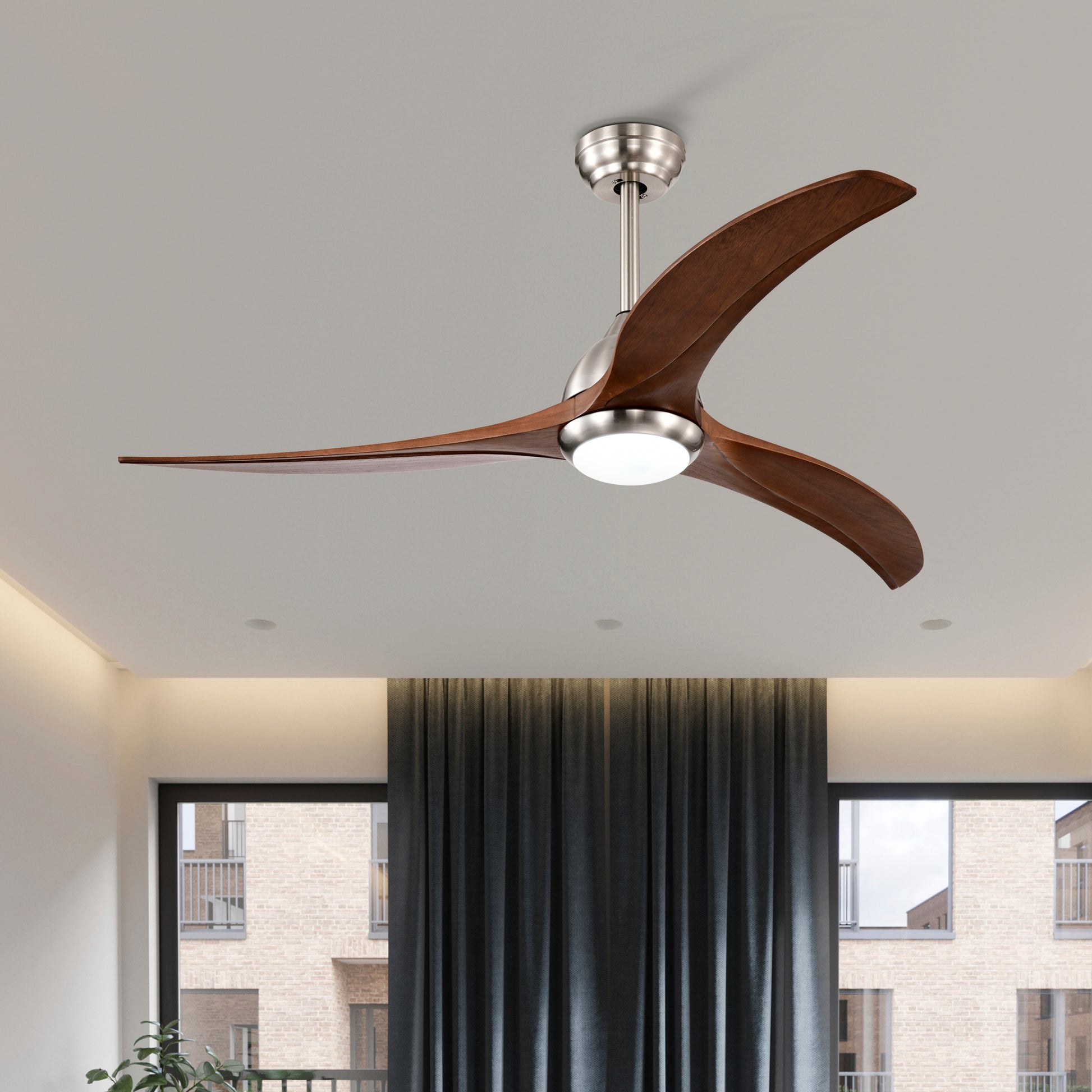 52" Ceiling Fan, Indoor Outdoor Ceiling Fan With Light With Remote Control, Noiseless Reversible Motor, 6 Speed ,3 Colorfor Patio Living Room, Bedroom, Office,Indoor. Stain Nickel Walnut Nickel Contemporary,Farmhouse,Industrial Wood Iron