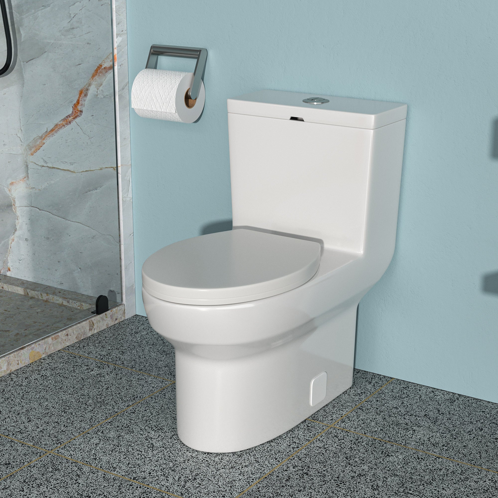 Ceramic One Piece Toilet,Dual Flush With Soft Clsoing Seat White Ceramic