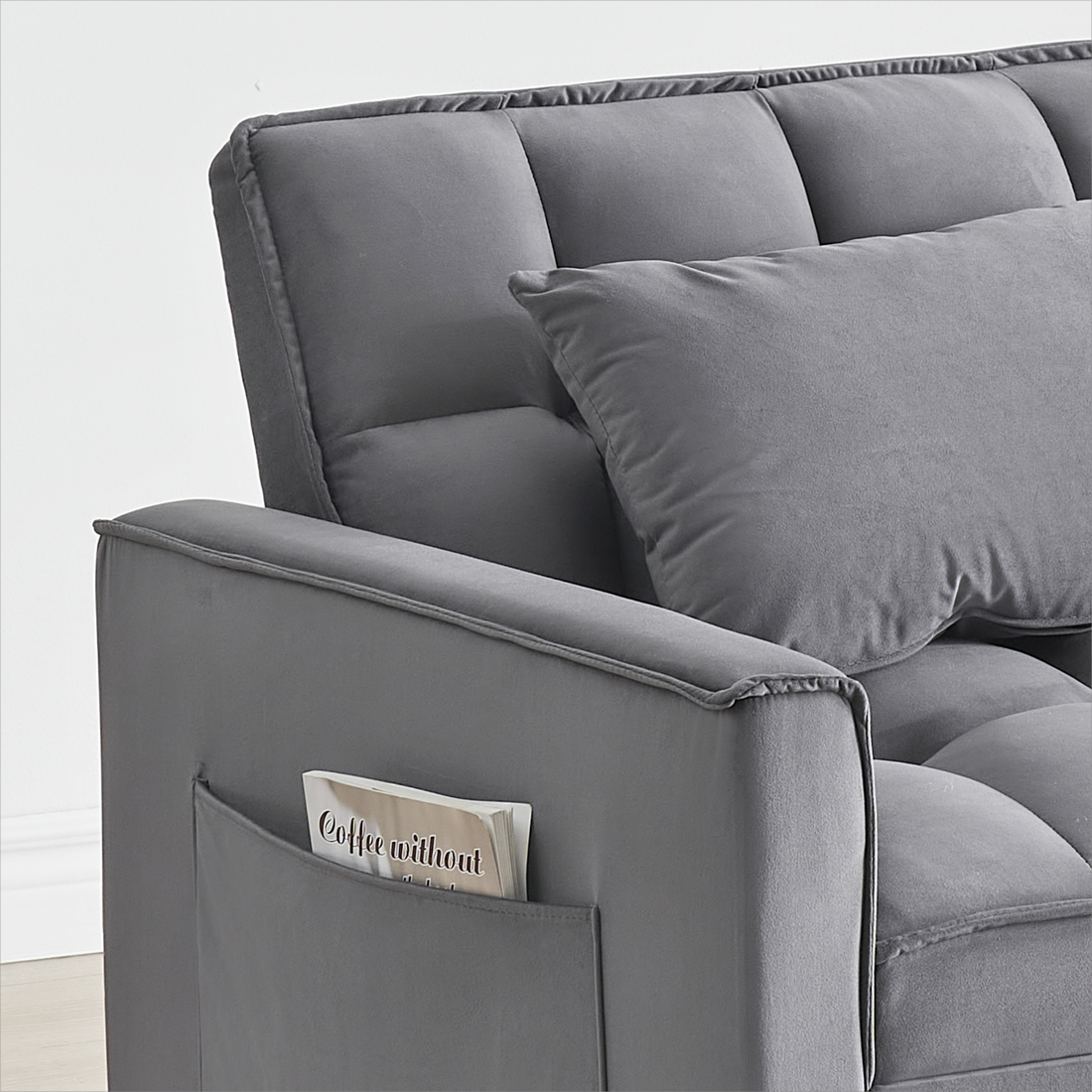 Sofa Bed Chair 3 In 1 Convertible, Recliner, Single Recliner, Suitable For Small Spaces With Adjustable Back Black Dark Grey Dark Grey Light Brown Velvet Wood Primary Living Space Loose Back Modern,Traditional Eucalyptus Rolled Arms Solid Wood Mdf Resin