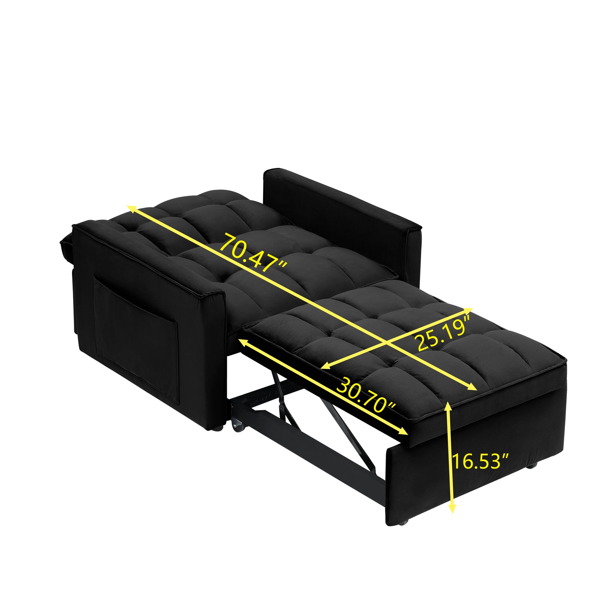 Sofa Bed Chair 3 In 1 Convertible, Recliner, Single Recliner, Suitable For Small Spaces With Adjustable Back Black Black Light Brown Velvet Wood Primary Living Space Loose Back Modern,Traditional Eucalyptus Rolled Arms Solid Wood Mdf Resin Metal & Wood 1
