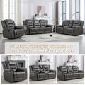 3 Seater Home Theater Recliner Manual Recliner Chair With Two Built In Cup Holders For Living Room,Bedroom, Grey Grey Foam Pu