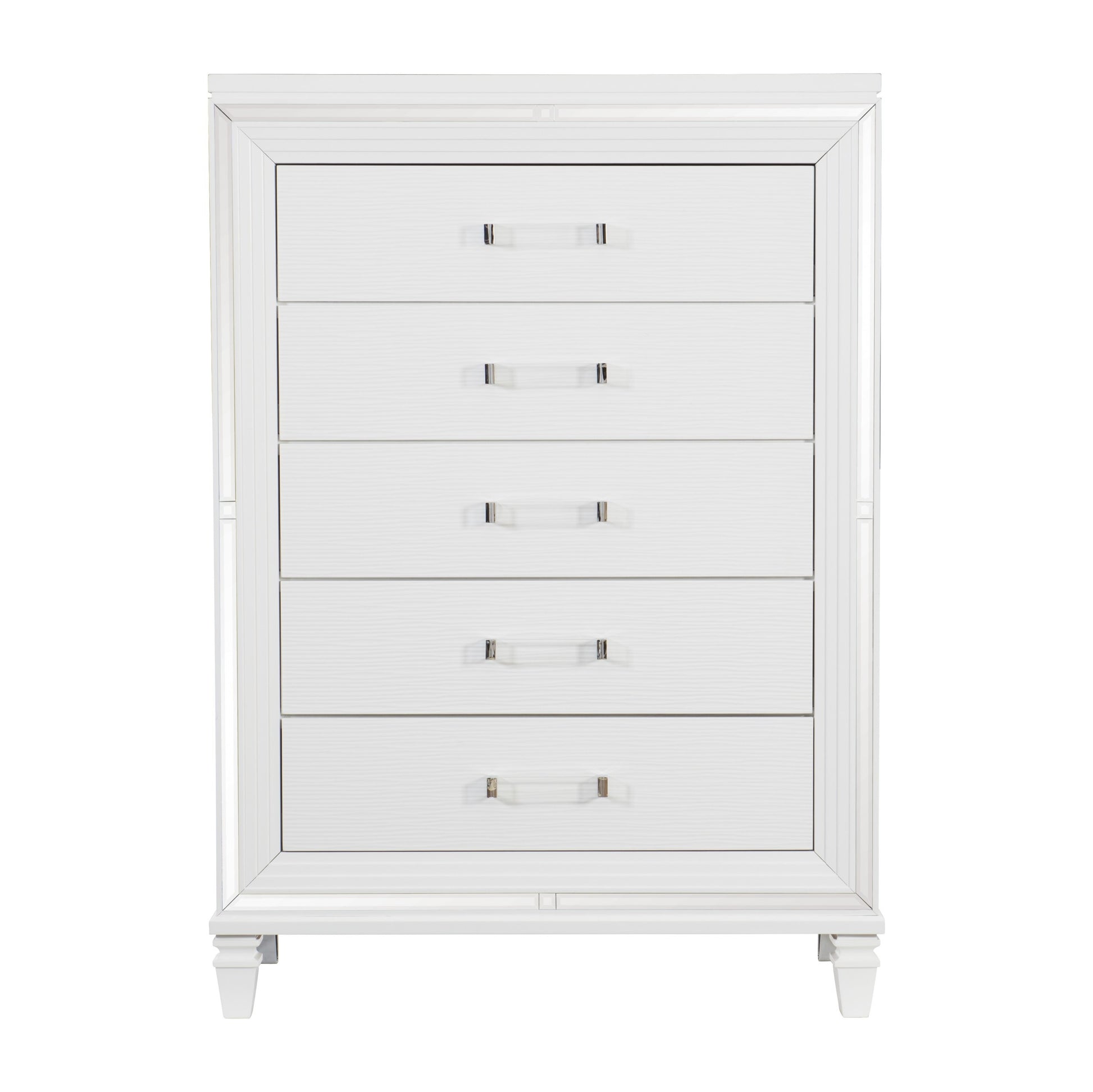 White Metallic Finish Glam Style Storage Chest Of 5 Drawers Wooden 1Pc Modern Bedroom Furniture Acrylic Hardware White Bedroom Glam,Modern Wood