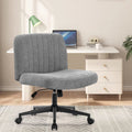 Office Chair With Wheels, Armless Office Chair, Linen Wide Seat Home Office Chair, Cute Computer Chair With 15 Swing Backrest, Suitable For Bedrooms And Dressing Tables Wood Grey Handle Linen