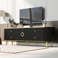 Modern Tv Stand For Tvs Up To 80 Inches, Entertainment Center With 4 Drawers And 1 Cabinet, Wood Tv Console Table With Metal Legs And Handles For Living Room Black 70 79 Inches Mdf