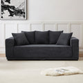 88.97'' Mid Century Modern Upholstered Sofa With 5 Matching Toss Pillows, Including Bottom Frame,Comfy Couches For Living Room, Bedroom, Apartment And Office.Black Black Corduroy 3 Seat