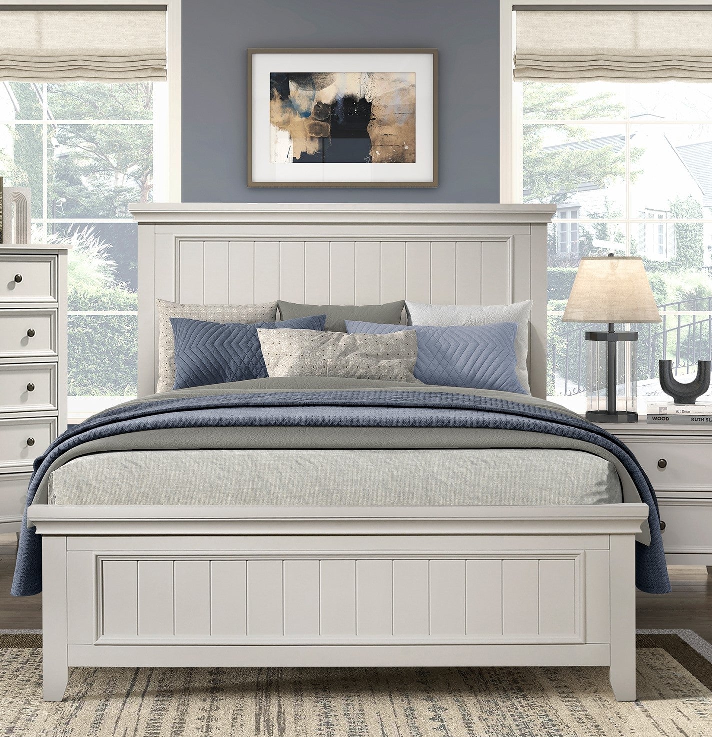 Farmhouse Style Queen Size Panel Bed 1Pc Classic White Finish Modern Bedroom Wooden Furniture Box Spring Required Queen White Wood Bedroom Farmhouse,Modern Panel Wood