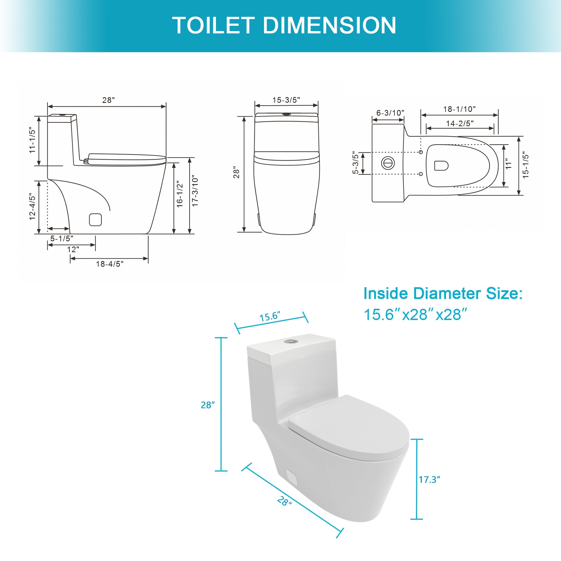 Ceramic One Piece Toilet,Dual Flush With Soft Clsoing Seat White Ceramic