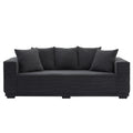 88.97'' Mid Century Modern Upholstered Sofa With 5 Matching Toss Pillows, Including Bottom Frame,Comfy Couches For Living Room, Bedroom, Apartment And Office.Black Black Corduroy 3 Seat