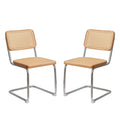 Dining Chairs Set Of 2, Velvet Rattan Side Accent Chairs With Chrome Legs, Modern Mid Century Breuer Designed Chairs, Upholstered Dining Living Room Kitchen Chairs Burly Wood Wood Stainless Steel
