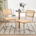 Dining Chairs Set Of 2, Velvet Rattan Side Accent Chairs With Chrome Legs, Modern Mid Century Breuer Designed Chairs, Upholstered Dining Living Room Kitchen Chairs Burly Wood Wood Stainless Steel