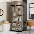 Glass Display Cabinet With 5 Shelves Double Door, Curio Cabinets For Living Room, Bedroom, Office, Black Floor Standing Glass Bookshelf, Quick Installation Black Glass