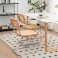 Dining Chairs Set Of 2, Velvet Rattan Side Accent Chairs With Chrome Legs, Modern Mid Century Breuer Designed Chairs, Upholstered Dining Living Room Kitchen Chairs Burly Wood Wood Stainless Steel