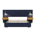 King Size Velvet Bed Frame Vertical Channel Tufted Wingback Headboard Upholstered Platform Bed Strong Wooden Slats No Box Spring Needed Easy Assemblyroyal Blue King Retro Blue Wood Light Brown Bedroom Modern Bed Frame Wood