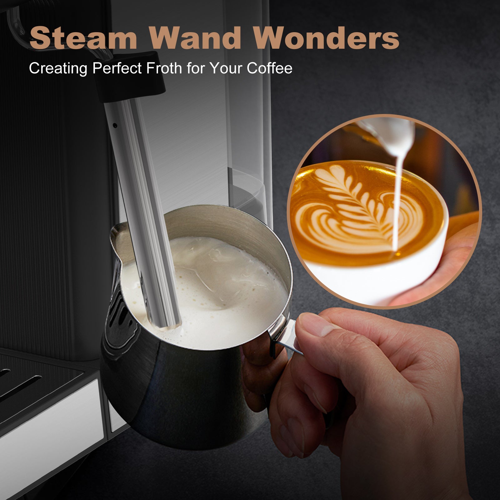 Geek Chef Espresso Machine, Cappuccino & Latte Machine With Ese Pod Filter & Milk Frother Steam Wand, Accurate Temperature & Time Control, Compact Coffee Machine For Home,Stainless Steel Silver Stainless Steel