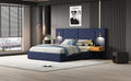 Queen Size Velvet Bed Frame Vertical Channel Tufted Wingback Headboard Upholstered Platform Bed Strong Wooden Slats No Box Spring Needed Easy Assemblyroyal Blue Queen Retro Blue Wood Light Brown Bedroom Modern Bed Frame Wood