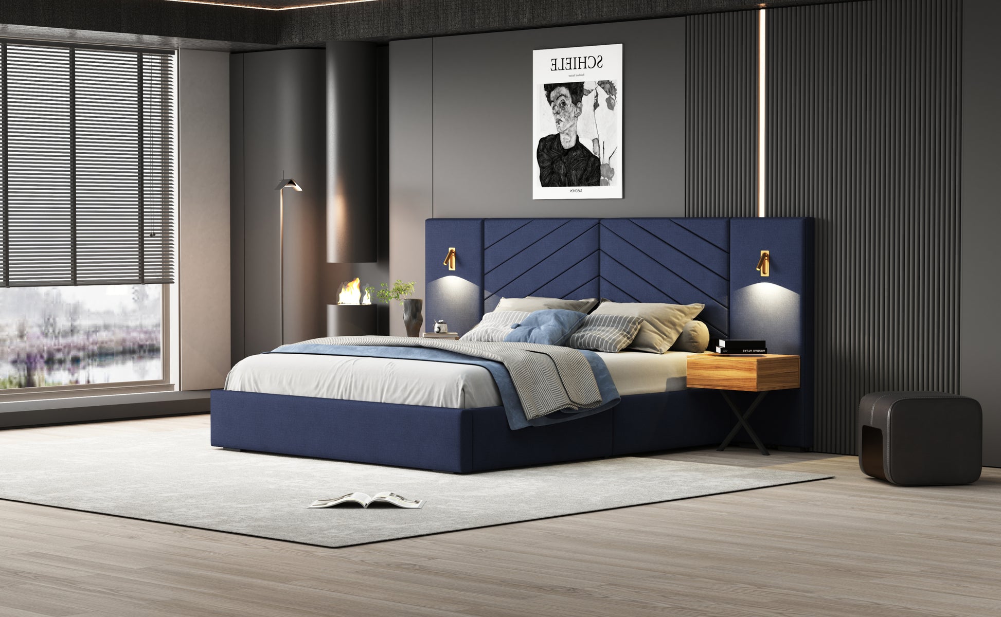 Queen Size Velvet Bed Frame Vertical Channel Tufted Wingback Headboard Upholstered Platform Bed Strong Wooden Slats No Box Spring Needed Easy Assemblyroyal Blue Queen Retro Blue Wood Light Brown Bedroom Modern Bed Frame Wood