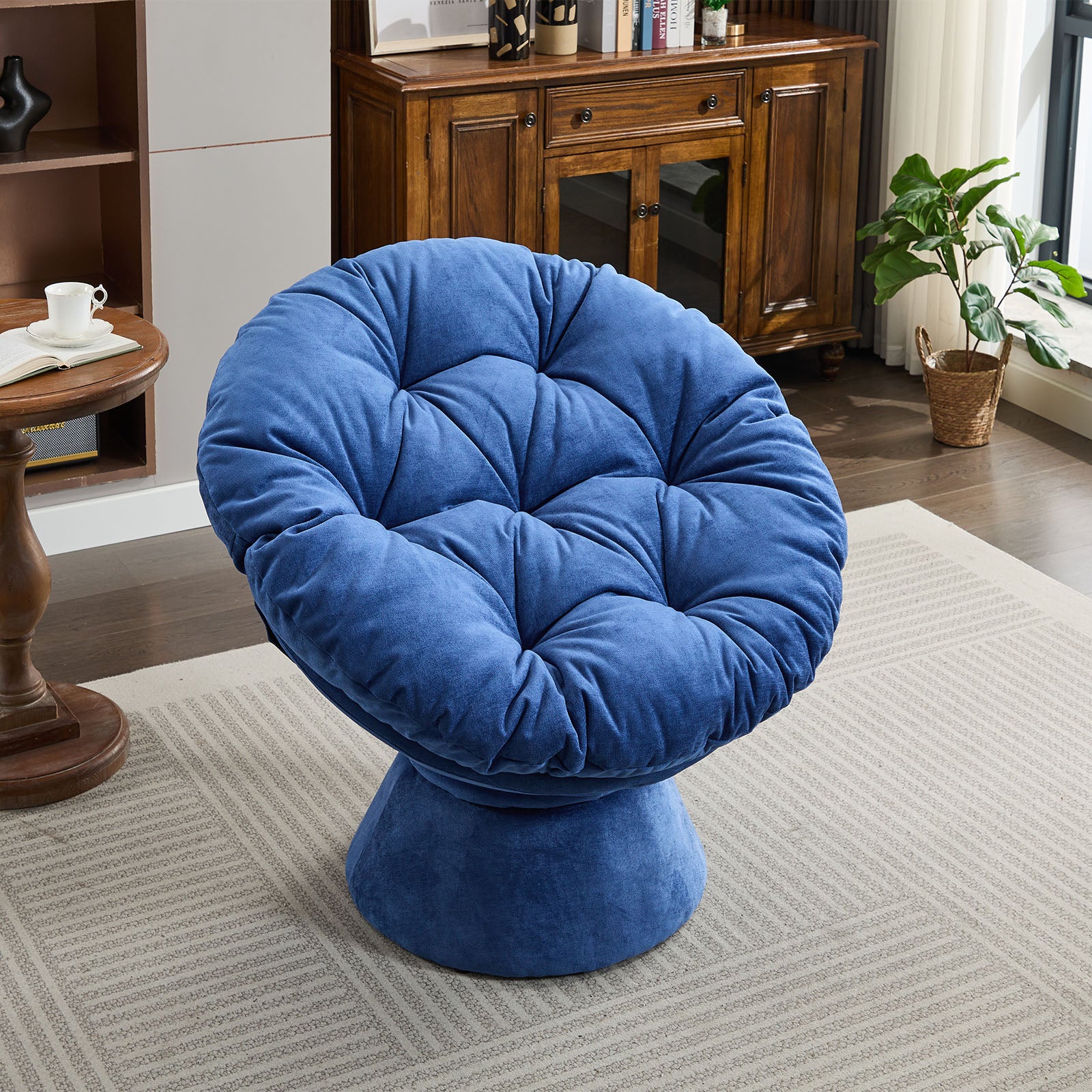 Oversized Swivel Accent Chair, 360 Swivel Barrel Chair, Papasan Chair For Living Room Bedroom Blue Chenille