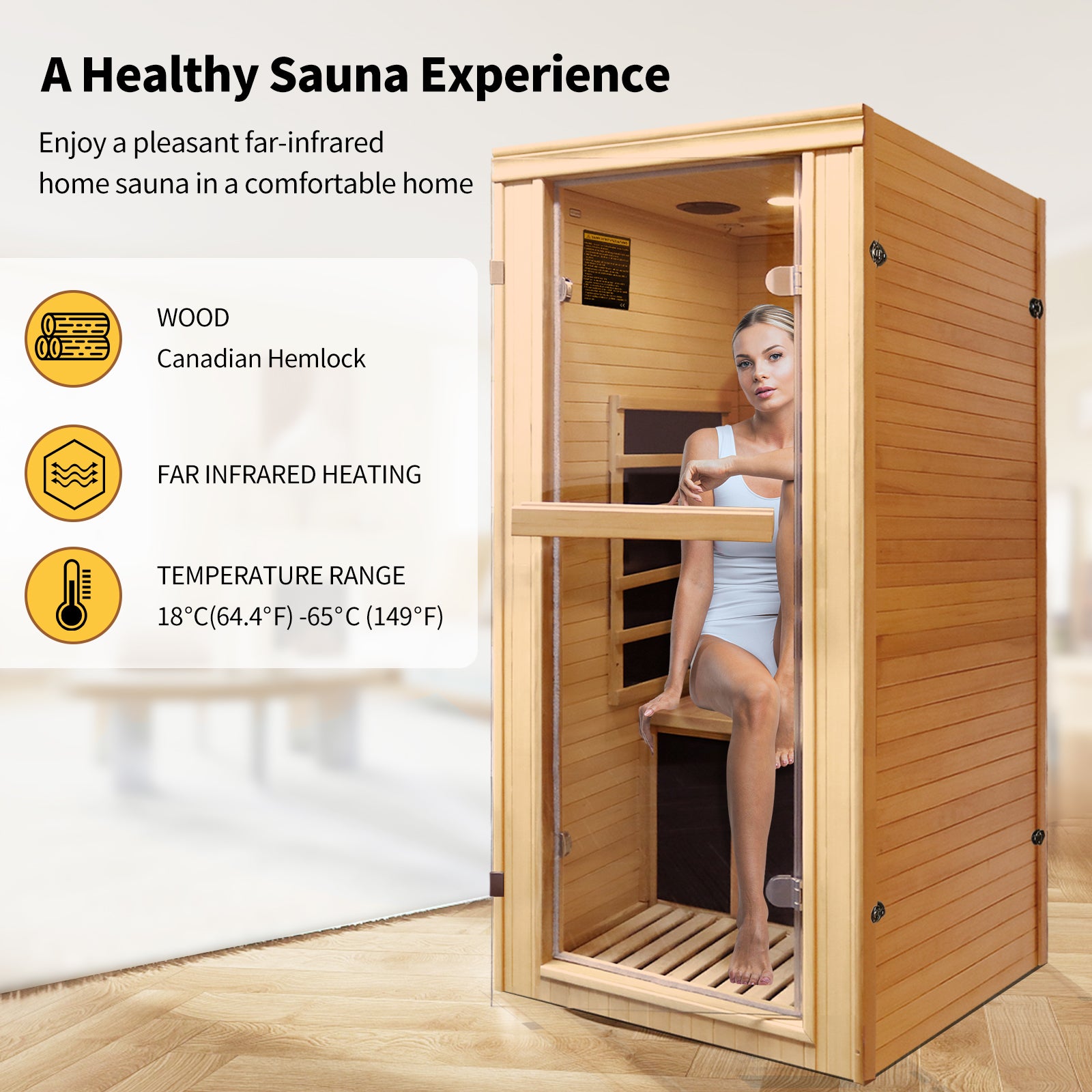 Single Person Far Infrared Sauna Room Natural Wood Paper Glass Metal