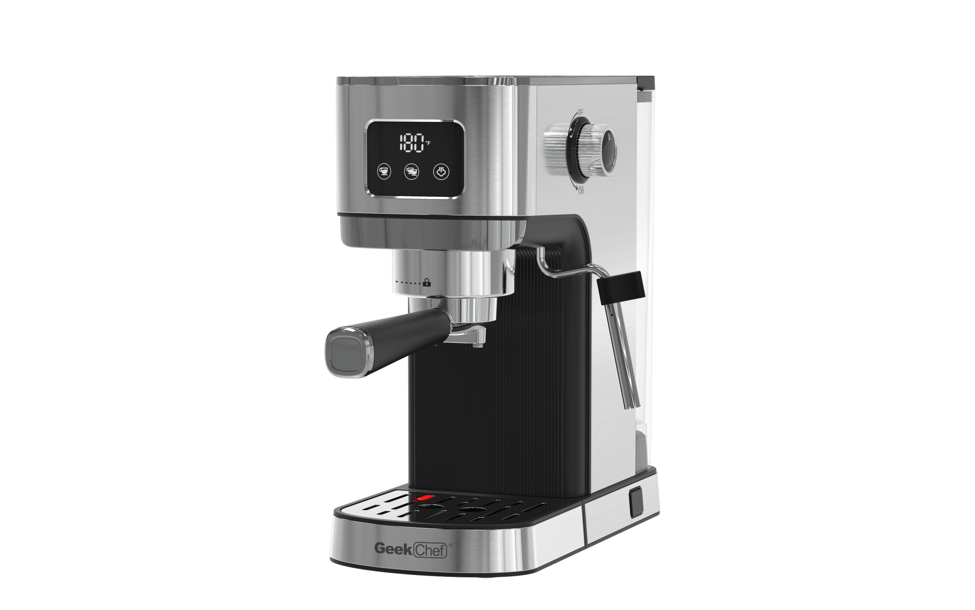 Geek Chef Espresso Machine, Cappuccino & Latte Machine With Ese Pod Filter & Milk Frother Steam Wand, Accurate Temperature & Time Control, Compact Coffee Machine For Home,Stainless Steel Silver Stainless Steel