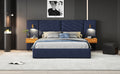 Queen Size Velvet Bed Frame Vertical Channel Tufted Wingback Headboard Upholstered Platform Bed Strong Wooden Slats No Box Spring Needed Easy Assemblyroyal Blue Queen Retro Blue Wood Light Brown Bedroom Modern Bed Frame Wood
