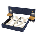 Queen Size Velvet Bed Frame Vertical Channel Tufted Wingback Headboard Upholstered Platform Bed Strong Wooden Slats No Box Spring Needed Easy Assemblyroyal Blue Queen Retro Blue Wood Light Brown Bedroom Modern Bed Frame Wood