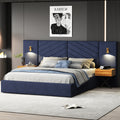 Queen Size Velvet Bed Frame Vertical Channel Tufted Wingback Headboard Upholstered Platform Bed Strong Wooden Slats No Box Spring Needed Easy Assemblyroyal Blue Queen Retro Blue Wood Light Brown Bedroom Modern Bed Frame Wood