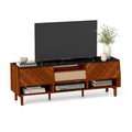 Tv Stand For 75 Inch Tv, Mid Century Modern Entertainment Center With Rattan Drawer,Storage Shelves, Large Boho Media Tv Console, 67 Inch Long Television Stand For Living Room Black Brown 70 79 Inches Solid Wood Mdf